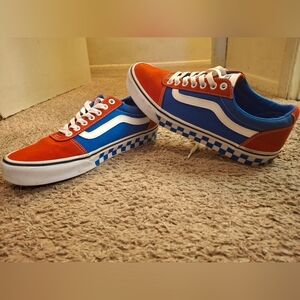 Vans Men's Red and Blue Checkered Sneakers